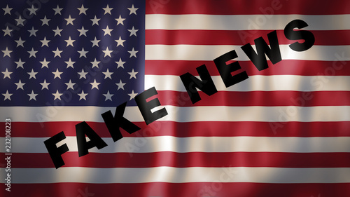 American flag with the words Fake News, ideal footage to sensitize the use of the media in order not to manipulate and misinform people photo