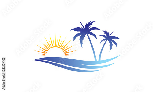Fototapeta Naklejka Na Ścianę i Meble -  Palm tree and wave logo