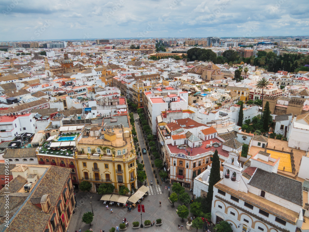 Seville skyline and streets from above