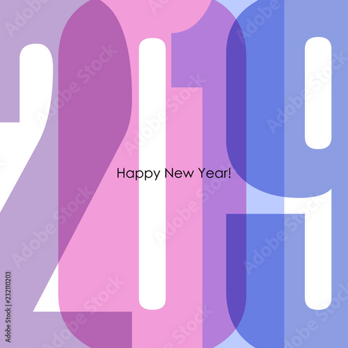 2019 Happy New Year holiday card. Colorful text design. Vector illustration.