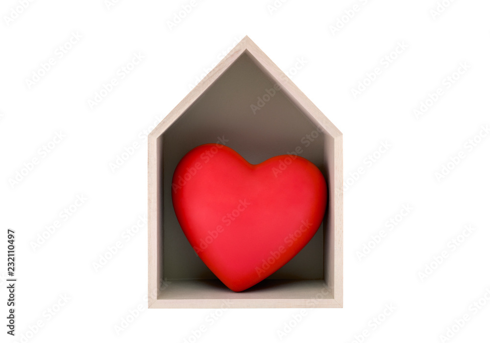 Wooden house with red heart isolated on white with clipping path Wooden house with red heart isolated on white with clipping path