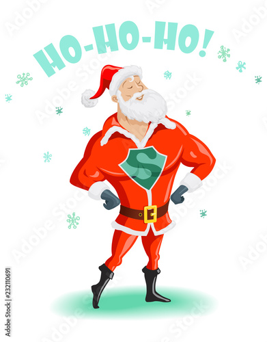 Handsome Santa Claus - Superman Isolated on White. Merry Christmas Greeting Card and Happy New Year Design. Vector illustration in EPS10