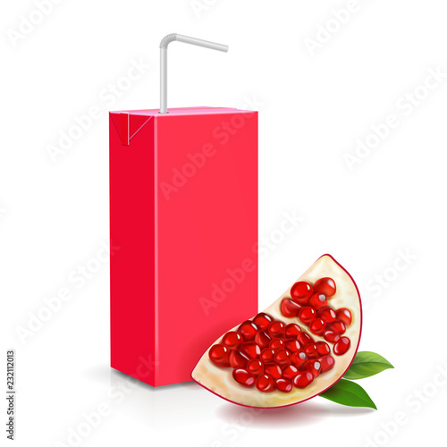 Pomegranate juice package box realistic