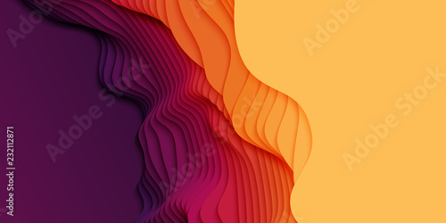 Vector 3D abstract background with paper cut shapes. Colorful carving art. Paper craft landscape with gradient fade colors. Minimalistic design layout for business presentations, flyers, posters.