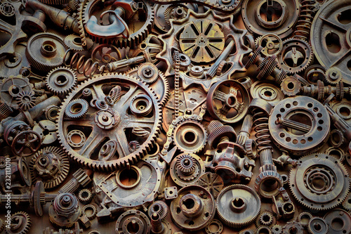 Steampunk texture, backgroung with mechanical parts, gear wheels