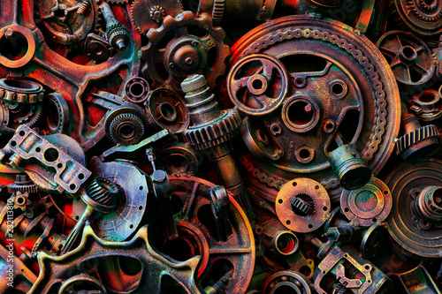 Steampunk texture, backgroung with mechanical parts, gear wheels