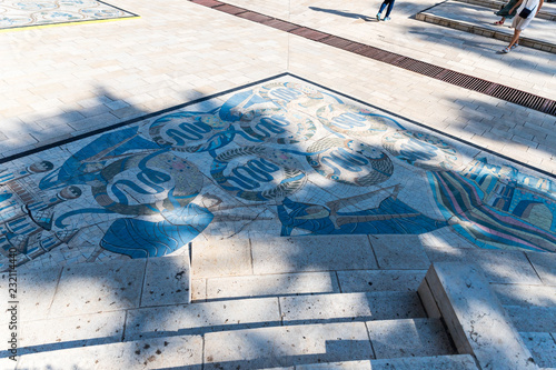 Quadro em tela Fragment of mosaic on a religious theme in the courtyard of the  Beatitude Monas