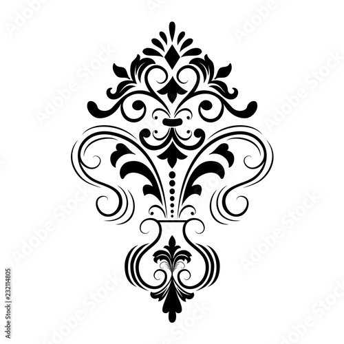 Vector damask element. Isolated damask central illistration. Classical luxury old fashioned damask ornament, royal victorian texture for wallpapers, textile, wrapping.