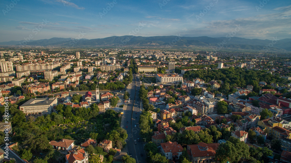 Aerial view of Plovdiv, Bulgaria, October 26, 2018