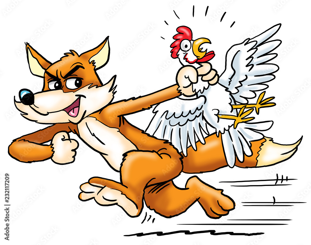 The fox carries a frightened chicken Stock Illustration | Adobe Stock