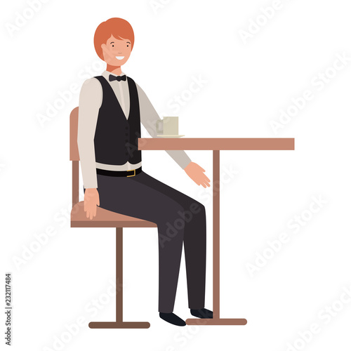 man drinking coffee in the dining room