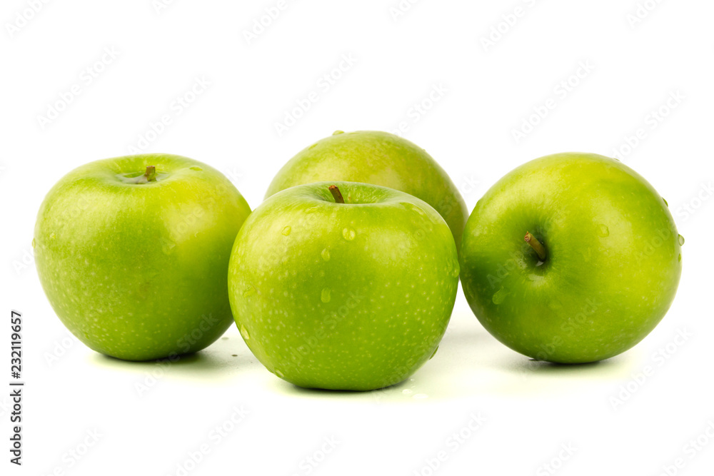resh green Apple isolated on White Background with water drop in Full Depth of Field resh green Apple isolated on White Background with water drop in Full Depth of Field