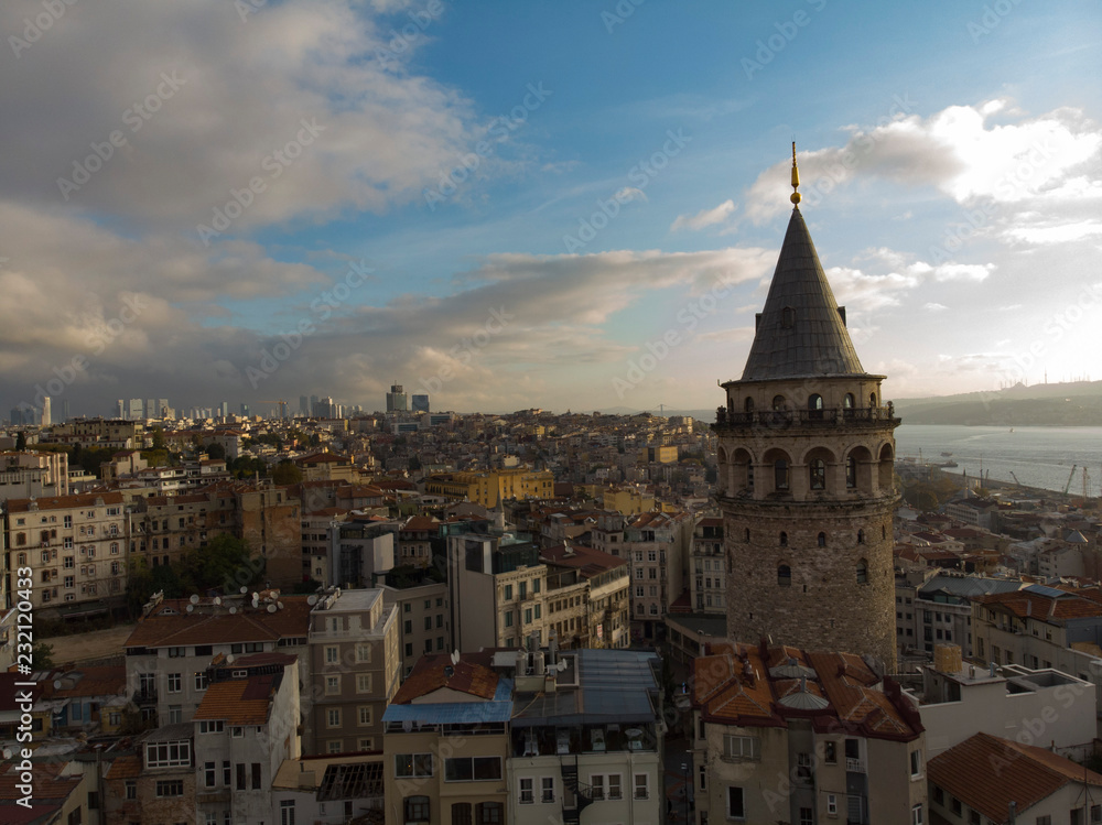 aerial shot Galata tower istanbul