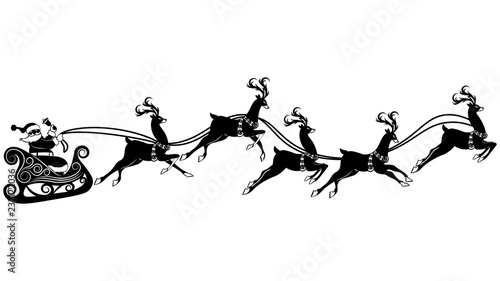 sleigh, Santa Claus, reindeer. Vector. Plotter cutting. Cliche. For laser cutting, plotter and silkscreen printing.