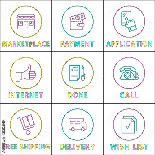 Application for orders set vector illustration