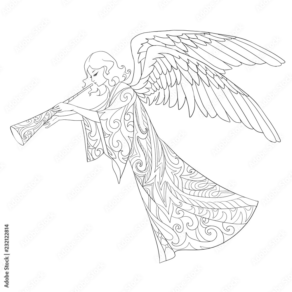 Christmas angel vector illustration for coloring book. Stock Vector ...