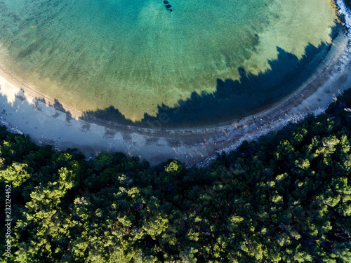 Top drone view at Saplunara beach on island Mljet in Croatia