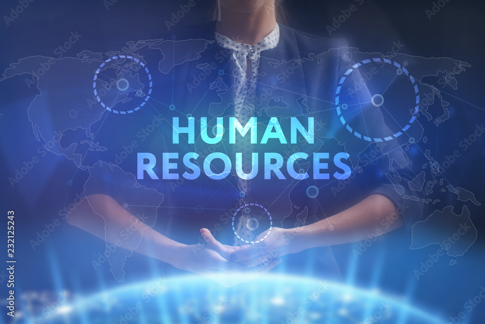 © Egor - The concept of business, technology, the Internet and the network. A young entrepreneur working on a virtual screen of the future and sees the inscription: Human resources