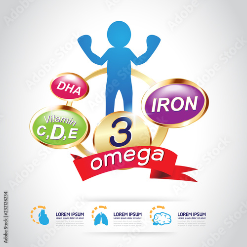 Omega 3 Calcium and Vitamins for Kids Logo Concept Vector