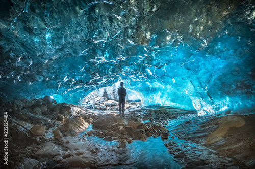 Valokuvatapetti illustrative image ice cave inside the mountain glacier Dombay, Karachay-Cherkes
