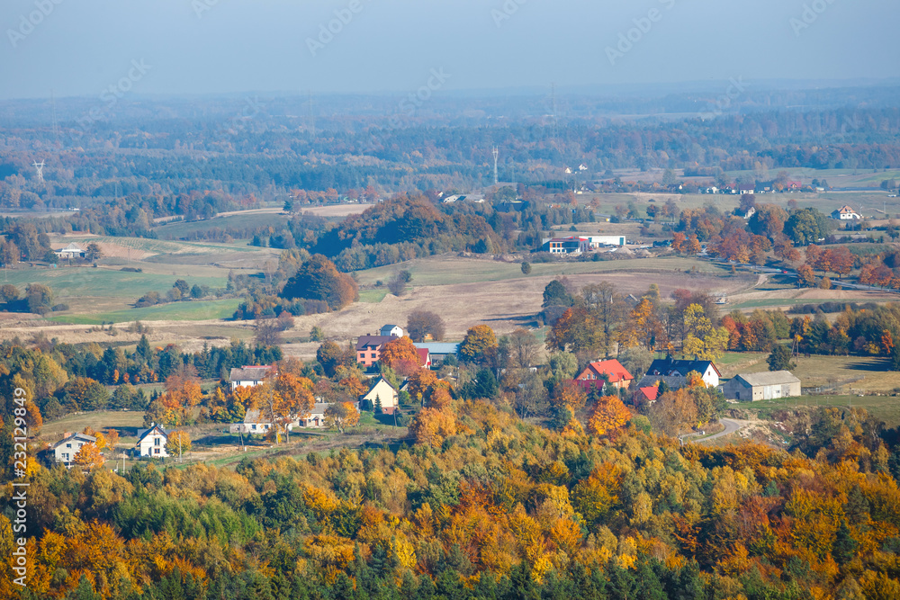 aerial view of the autumn forest, the Kashubian region, Gdansk Pomerania