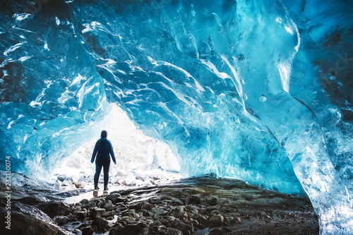 Valokuva illustrative image ice cave inside the mountain glacier Dombay, Karachay-Cherkes