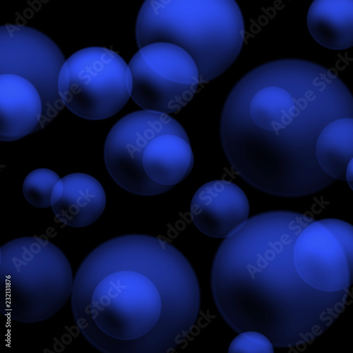 Background with blue matt abstract bubble in darkness
