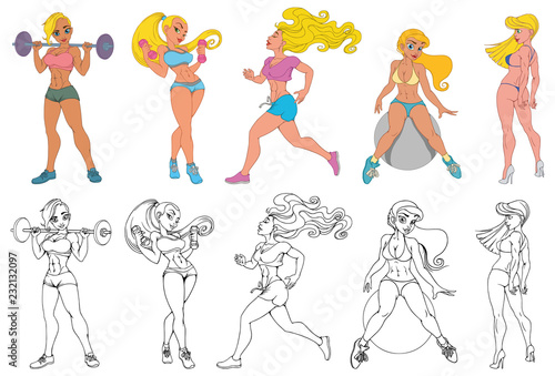 Set of beautiful sexy sports girls models blondes