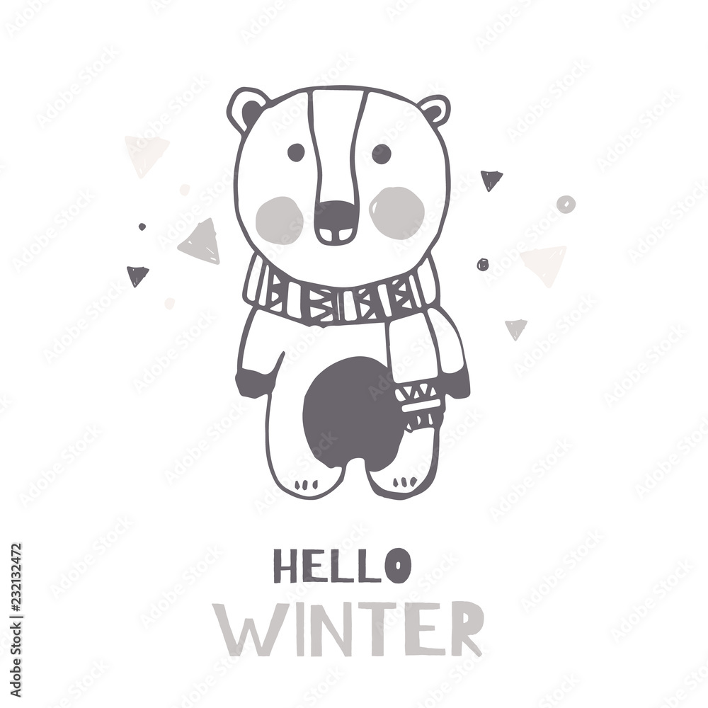 Hello Winter bear Cards Templates. Hand drawn Christmas Background with doodle illustration of cartoon animal. Hello Winter bear Cards Templates. Hand drawn Christmas Background with doodle illustration of cartoon animal.