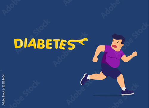 Diabetes follow up fat man and reaching hand for catch him. Illustration about exercise and health care.