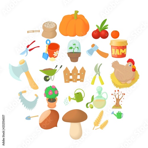 Garden tillage icons set. Cartoon set of 25 garden tillage vector icons for web isolated on white background