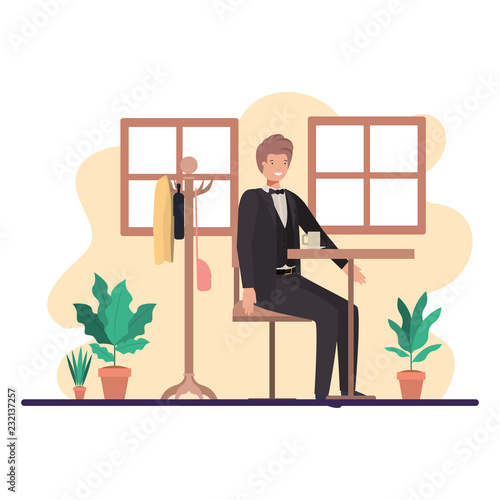man drinking coffee in the dining room