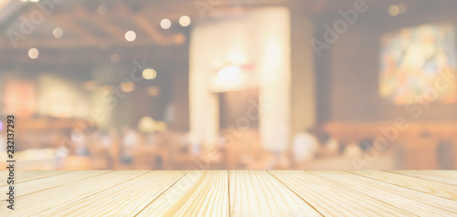 Wallpaper Mural Wood table top with Restaurant cafe or coffee shop interior with people abstract defocused blur background Torontodigital.ca