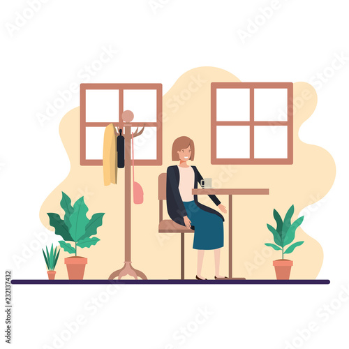 woman drinking coffee in the dining room