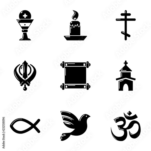Theistic icons set. Simple set of 9 theistic vector icons for web isolated on white background photo