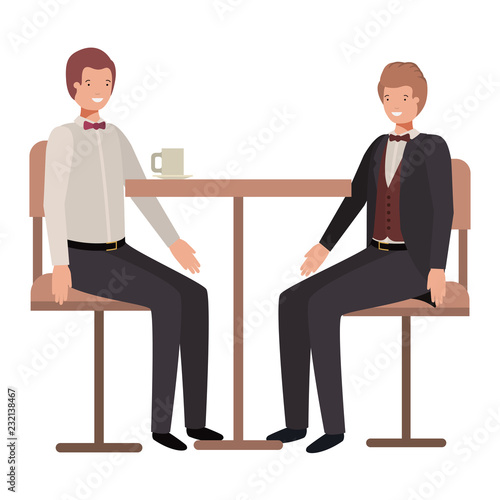 men drinking coffee in the dining room