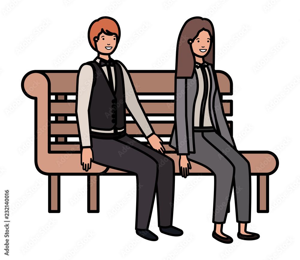 Fototapeta premium couple of business sitting in park chair avatar character