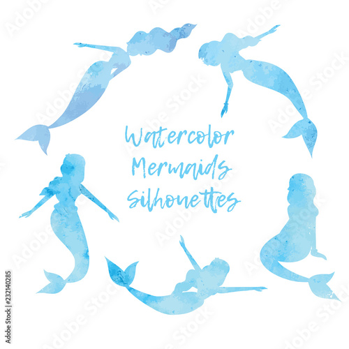 watercolor silhouettes of mermaids set. vector illustration eps10