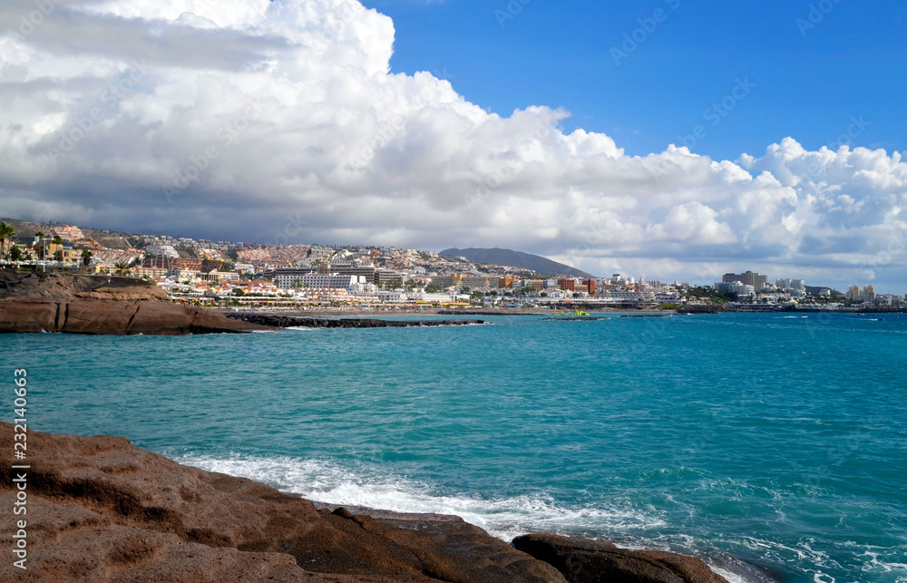 Beautiful view on Atlantic ocean and coastline of Costa Adeje one of the favorite tourist destinations of Tenerife,Canary Islands,
Spain.Travel or vacation concept.