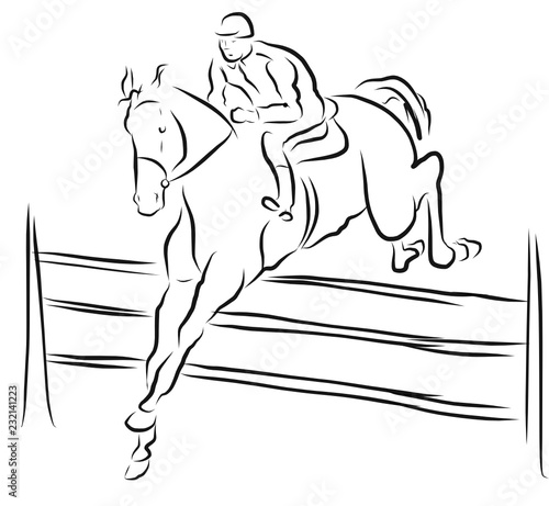 horse jumping obstacles during equestrian