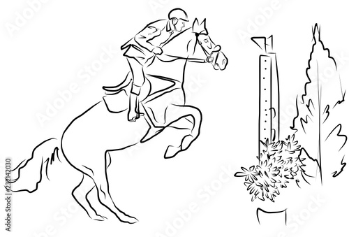 horse jumping obstacles during equestrian