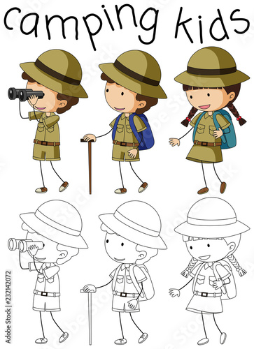 Doodle camping kids character
