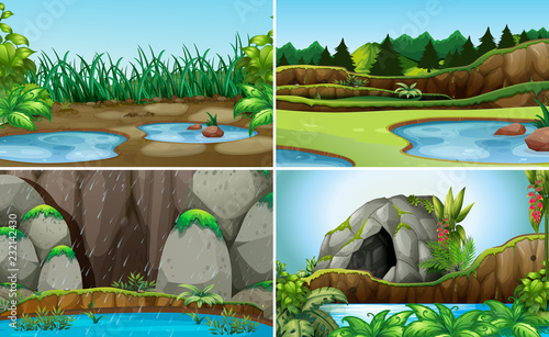 Set of nature water landscape