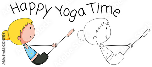Doodle happy girl doing yoga
