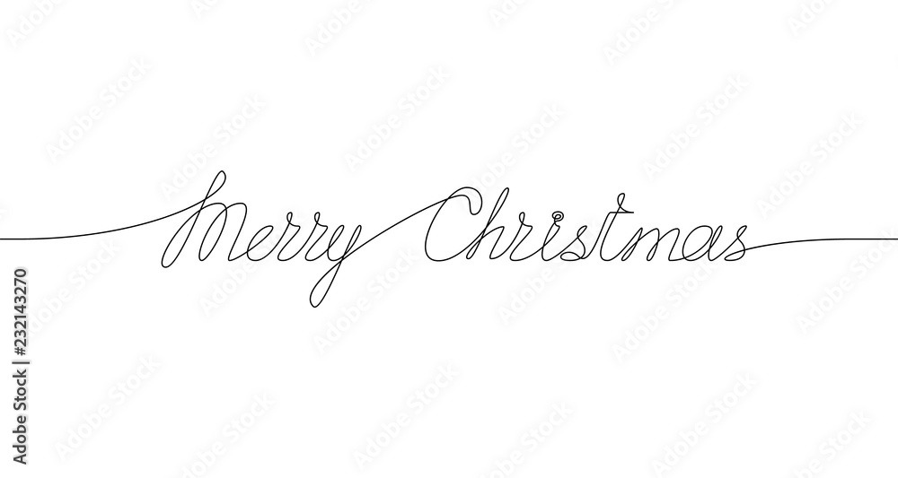 MERRY CHRISTMAS handwritten inscription. Hand drawn lettering. One line drawing of phrase. Vector