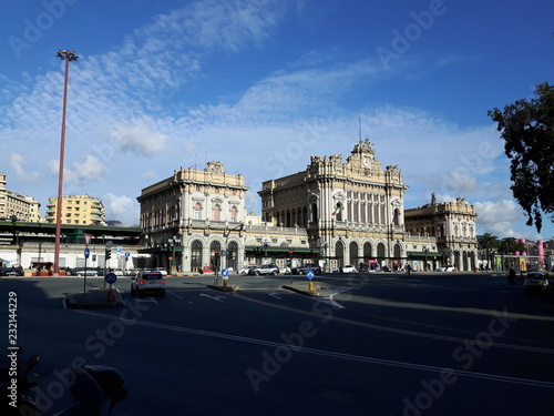 Fototapeta Naklejka Na Ścianę i Meble -   An amazing views of the pld station of Genoa in autumn with a great blue sky and some old parts of the city