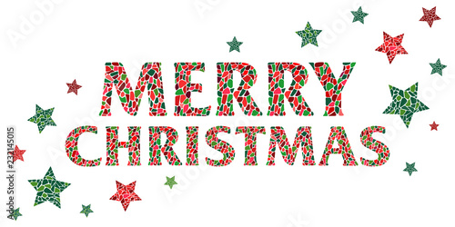Horizontal banner, greeting card of mosaic inscription Merry Christmas with stars - design vector illustration