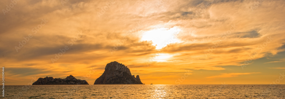 The sunset on the island of Es vedra, Ibiza