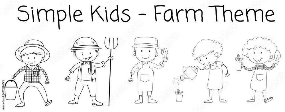 Set of doodle farmer character
