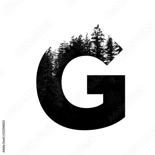 Letter G hipster wilderness font lettering. Outdoor adventure. photo